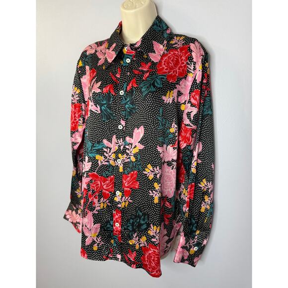 Tell Your Friends Long Sleeve Shirt Button Up Alicia Print Silk Women's XS New - Picture 4 of 16